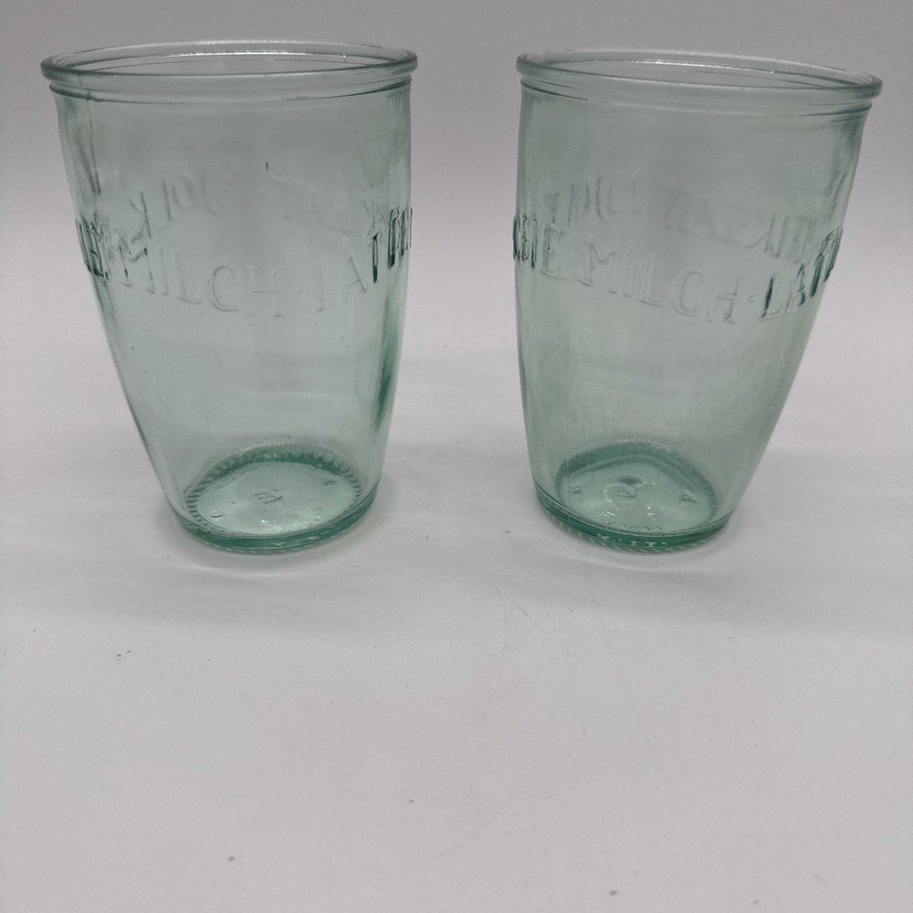 Pair Amici Home Italian Recycled Green Glass Euro Milk glasses
